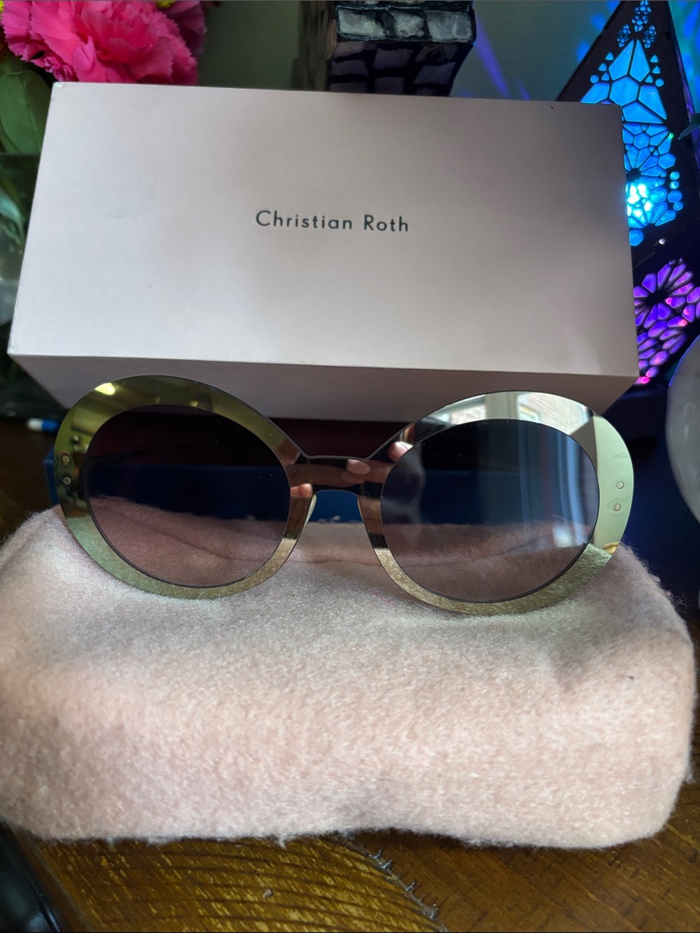 Like New, Limited Edition Christian Roth Women's Round Sunglasses Mirror frame.